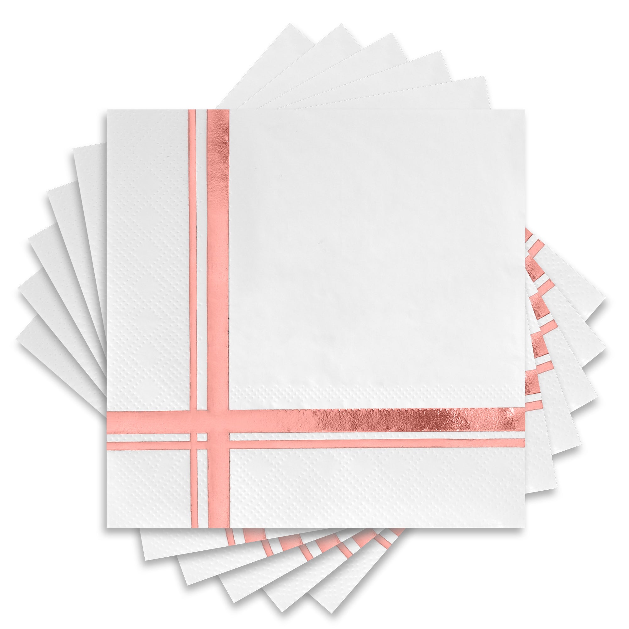 Fanxyware Rose Gold on White Cocktail Napkins - 100 Pack, 5 x 5, 3-Ply Paper - Style Name: Blissful Crossing